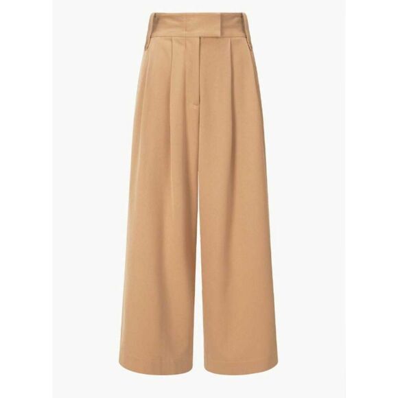 STAUD Pants - Staud Ruth Pant 8 Camel Tan High Waist Wide Leg Pleated Soft Tailoring Trousers